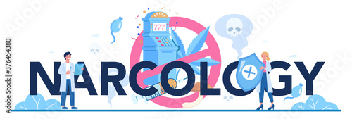 Narcology typographic header. Professional medical specialist. Drug and tobacco