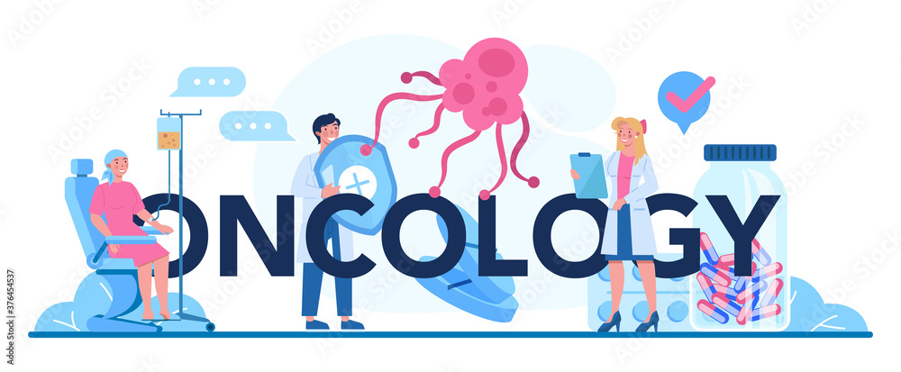 Oncology typographic header. Cancer disease diagnostic and treatment