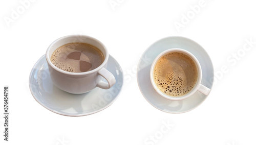 Top view coffee on isolated white background