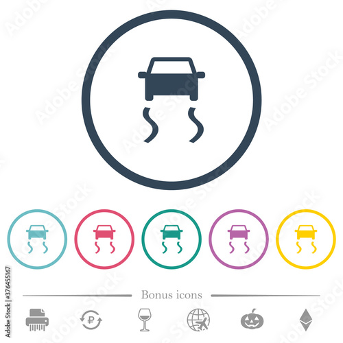 Slippery road dashboard indicator flat color icons in round outlines