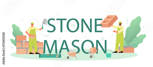 Stone mason typographic header. Professional builder constructing