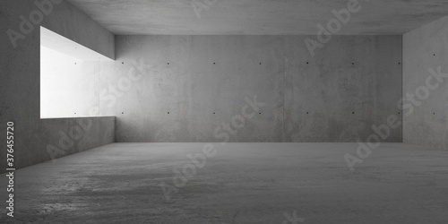 Abstract empty, modern concrete room with indirect lighting from side wall opening - industrial interior background template, 3D illustration