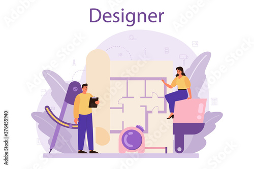 Professional interior designer concept. Decorator planning the design