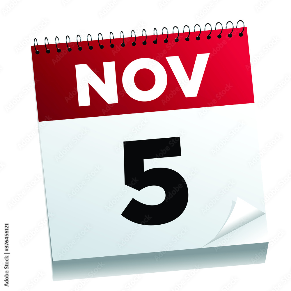 November 5th on a calendar page - illustrated. November 5th on a calendar page - illustrated.