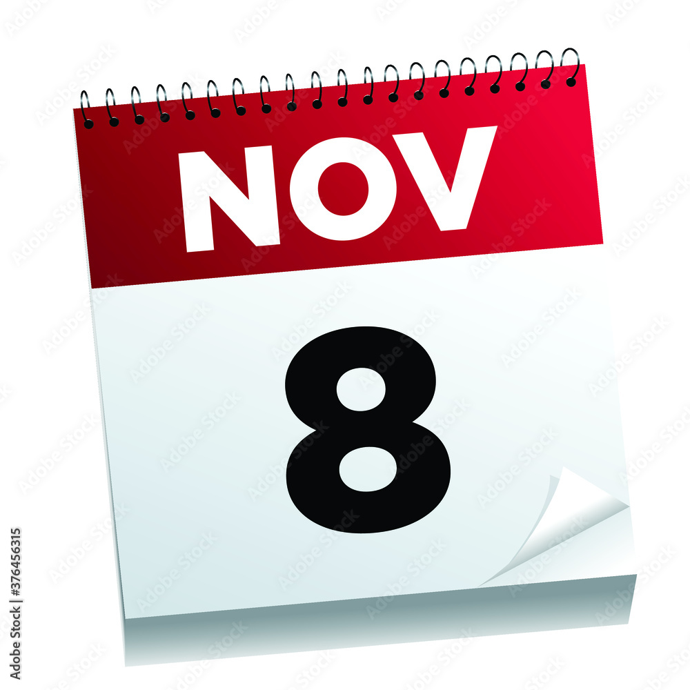 November 8th on a calendar page - illustrated. November 8th on a calendar page - illustrated.