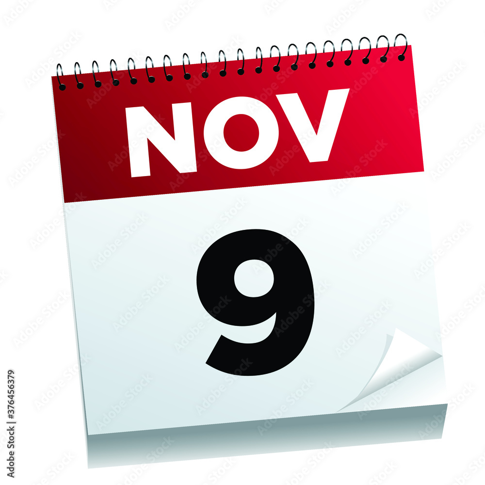 November 9th on a calendar page - illustrated. November 9th on a calendar page - illustrated.