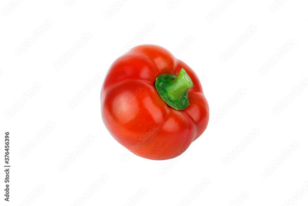 Red raw bell pepper, white background