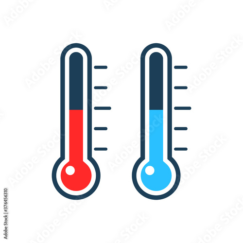 Thermometer icon isolated on white. Medical device vector illustration. Red and blue thermometer set.