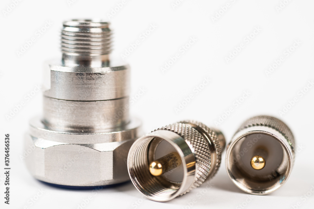 High frequency connectors component with a shiny copper nickel plating covering High frequency connectors component with a shiny copper nickel plating covering