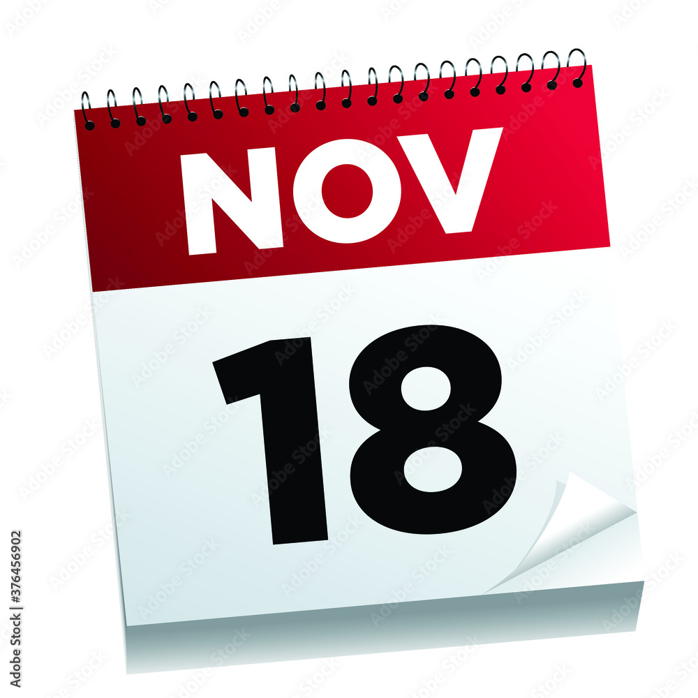 November 18th on a calendar page - illustrated. November 18th on a calendar page - illustrated.