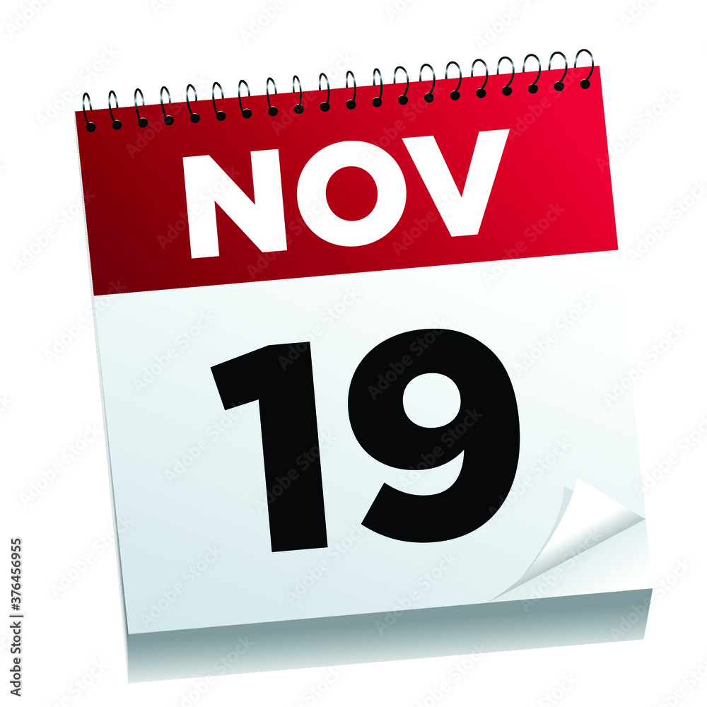November 19th on a calendar page - illustrated. November 19th on a calendar page - illustrated.