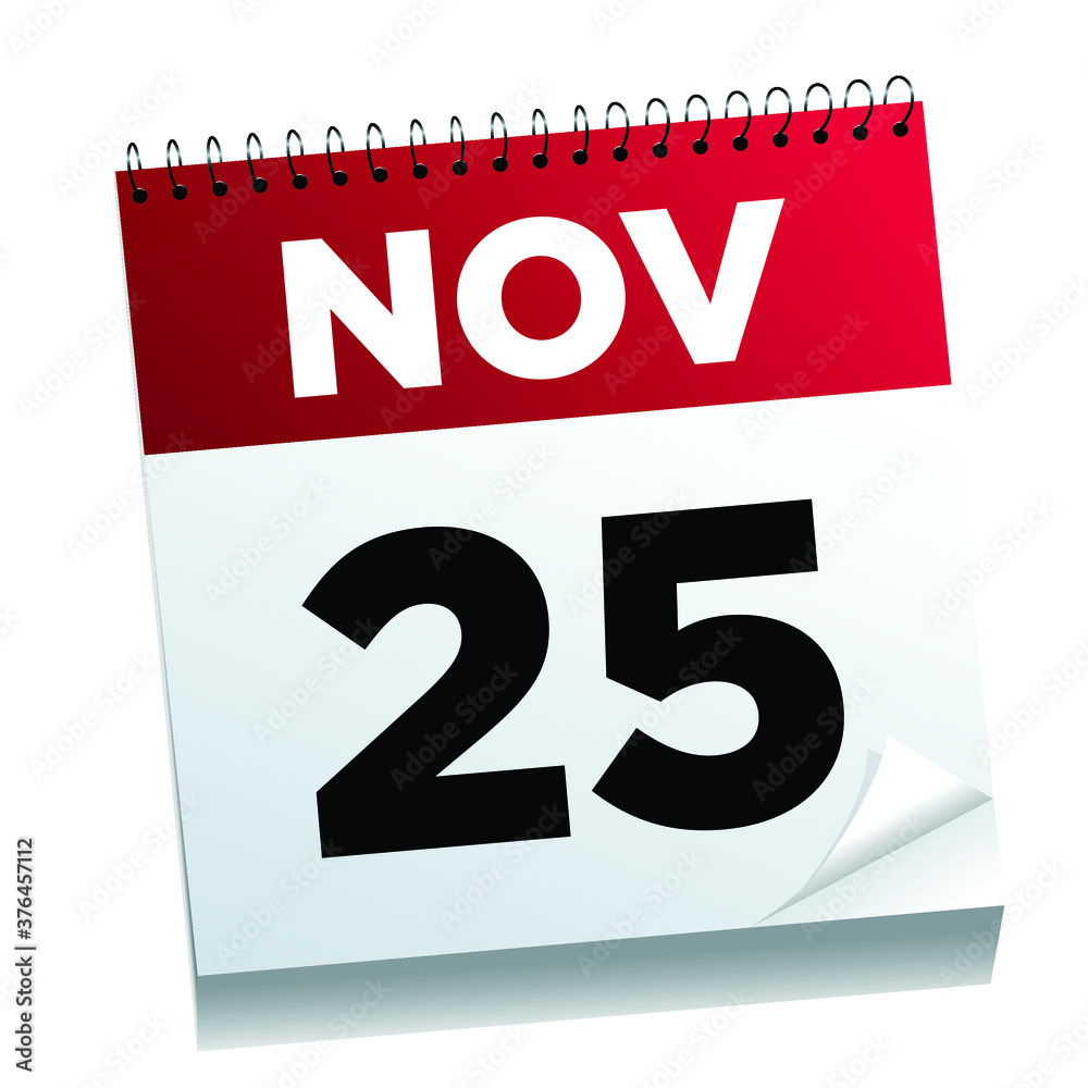 November 25th on a calendar page - illustrated. November 25th on a calendar page - illustrated.