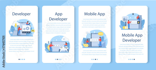 Mobile app development mobile application banner set. Modern