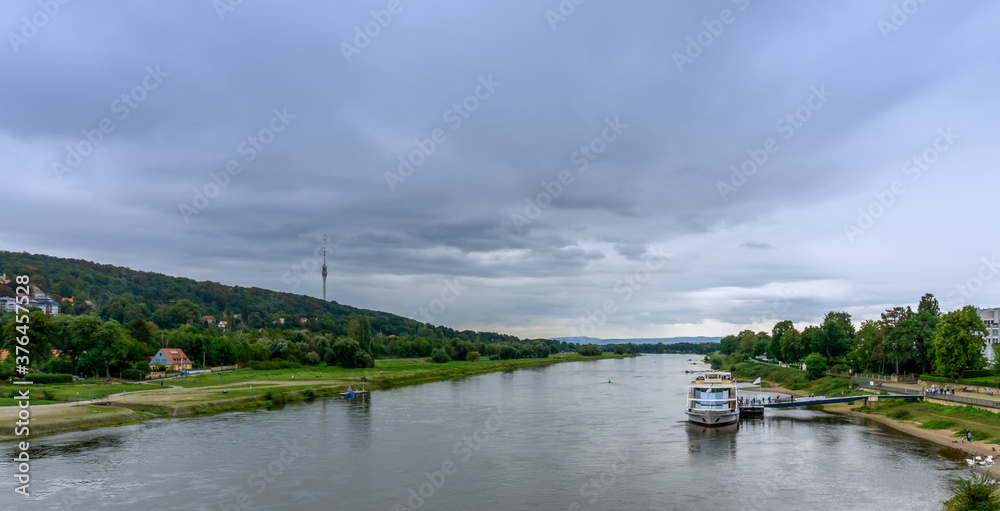 river boat unloads passengers near Dresden on the Elbe River