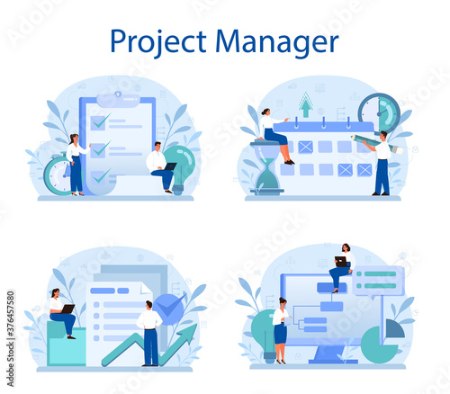 Project management concept set. Successful strategy, motivation