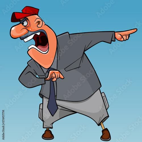 cartoon angry man yelling pointing finger to the side