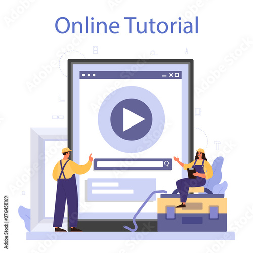 Worker in uniform install window and door online service