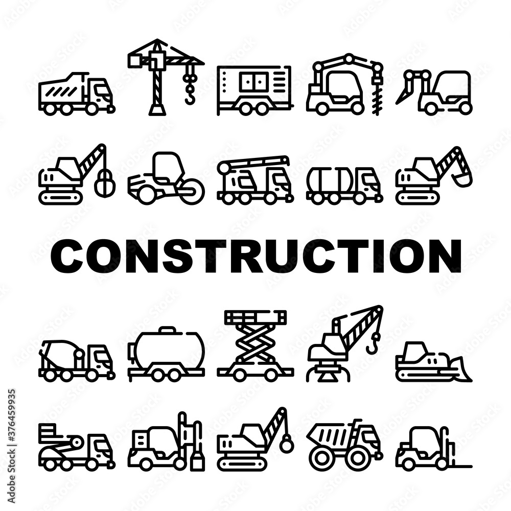 Construction Vehicle Collection Icons Set isolated illustration Construction Vehicle Collection Icons Set isolated illustration