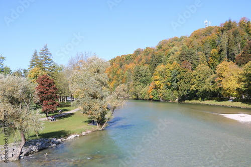 View on the river in Bad Tölz, Upper Bavaria, Germany