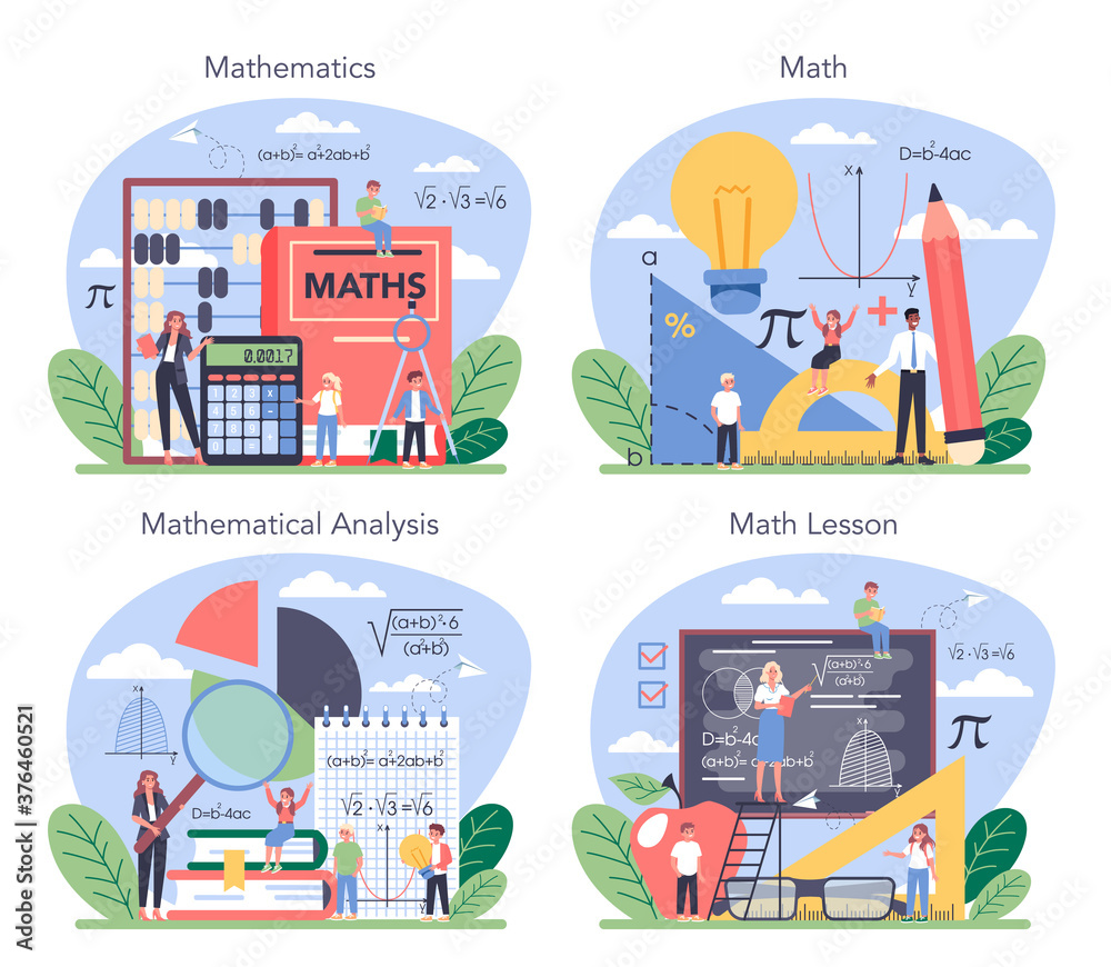 Math school subject set. Learning mathematics, idea of education Stock