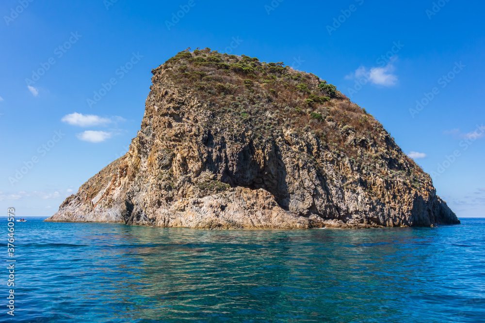 View of the rocky coast in Palmarola island (Ponza, Latina, Italy).