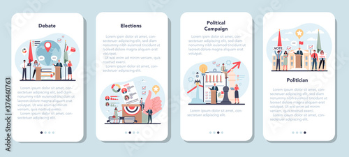 Politician mobile application banner set. Idea of election and governement