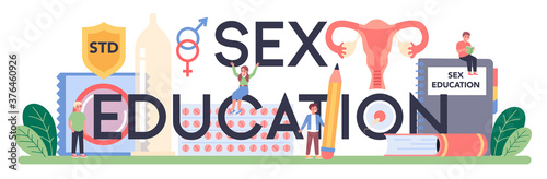 Sexual education typographic header. Sexual health lesson