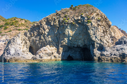 View of the rocky coast in Palmarola island (Ponza, Latina, Italy).