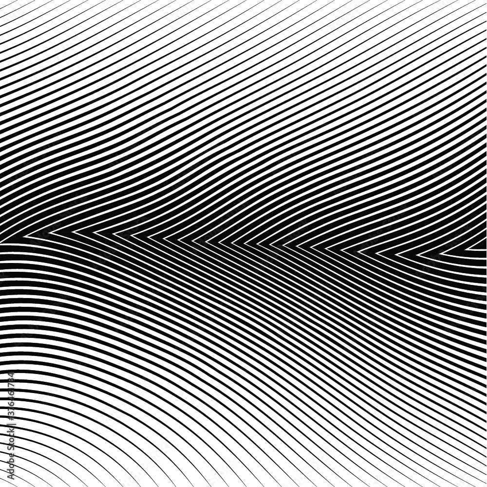 Abstract warped Diagonal Striped Background . Vector curved twisted slanting, waved lines texture
