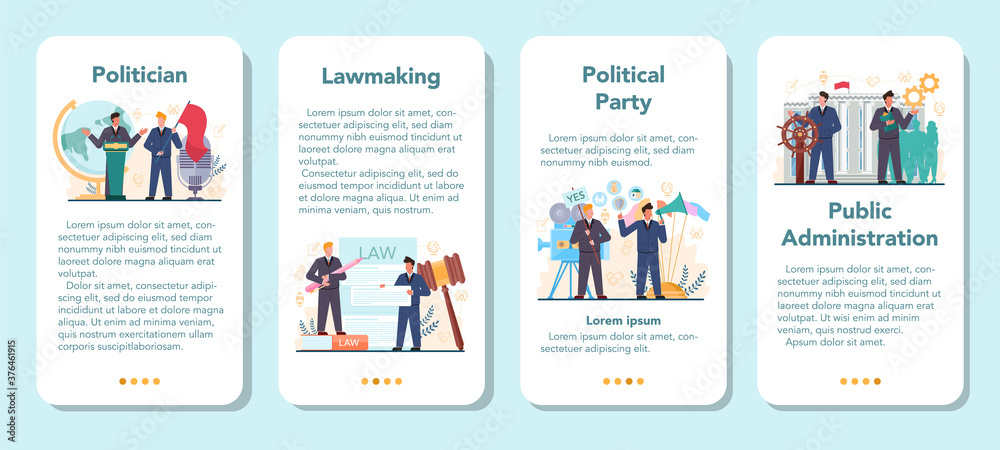 Politician mobile application banner set. Idea of election and governement