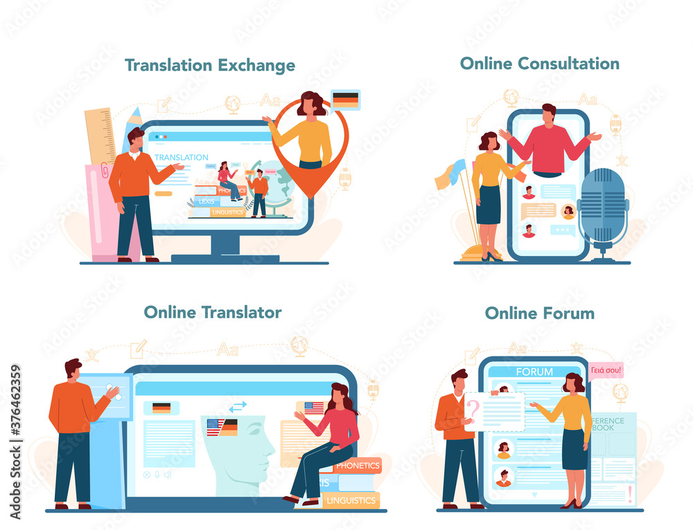 Translator and translation service online service or platform set.