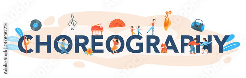 Choreography typographic header. Dancing courses for children