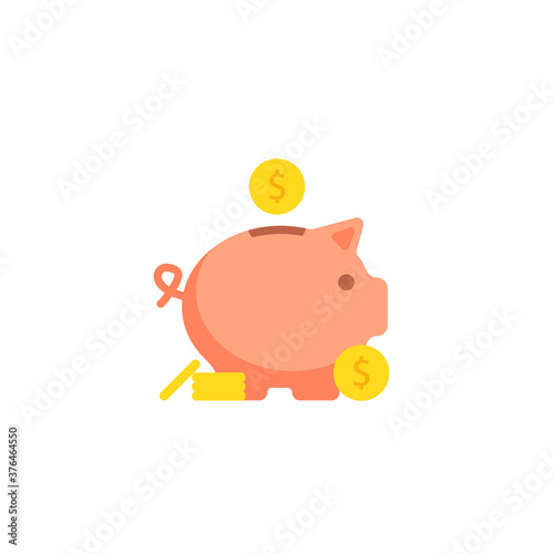 Pig bank, simple cartoon illustration. Piggy money box, save cash concept design in vector flat