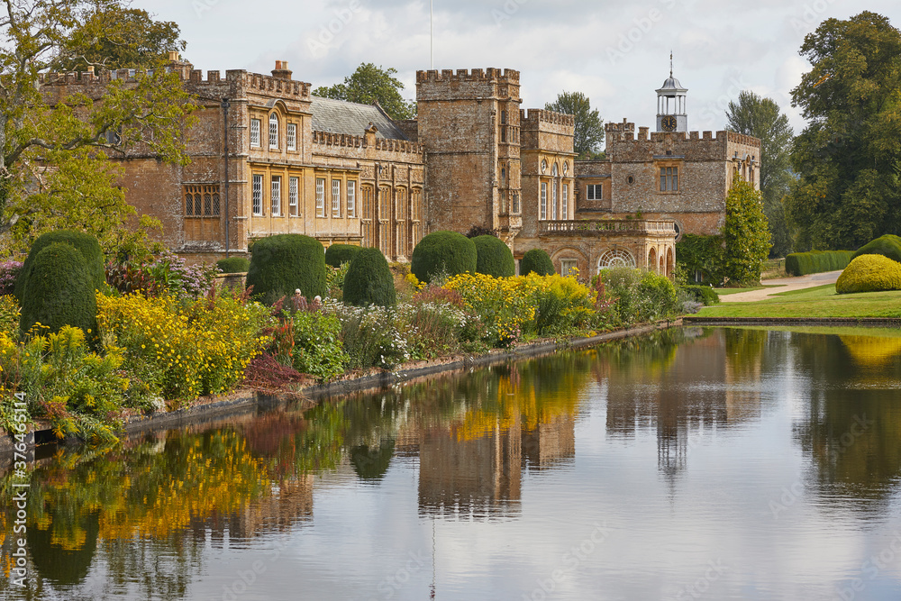 The abbey buildings seen across the Long Pond, at Forde Abbey and Gardens, near Chard, Somerset, England The abbey buildings seen across the Long Pond, at Forde Abbey and Gardens, near Chard, Somerset, England