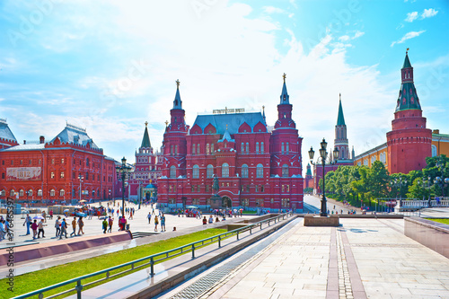 The palace in the middle is the State Historical Museum on Manege Square in Moscow, Russia.