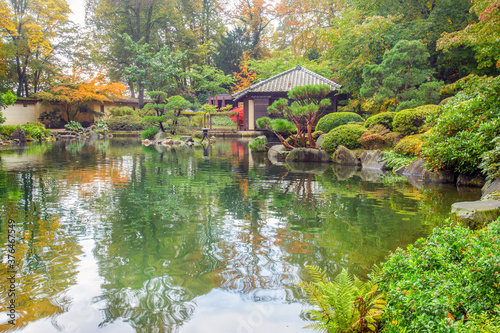 Amazing autumn nature  and authentical tea house in japanese garden in Kaiserslautern