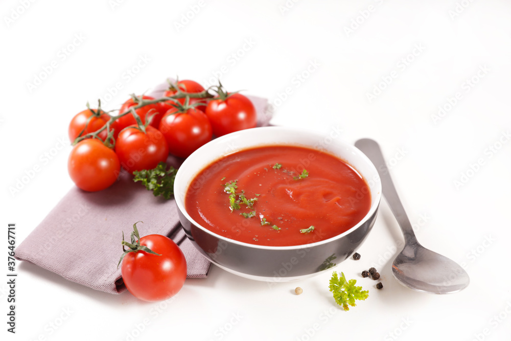 tomato soup bowl on white background