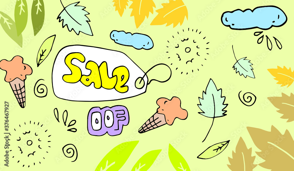 Banner design for Summer Offer, Discount, Sale etc. with colorful Line Art based background.