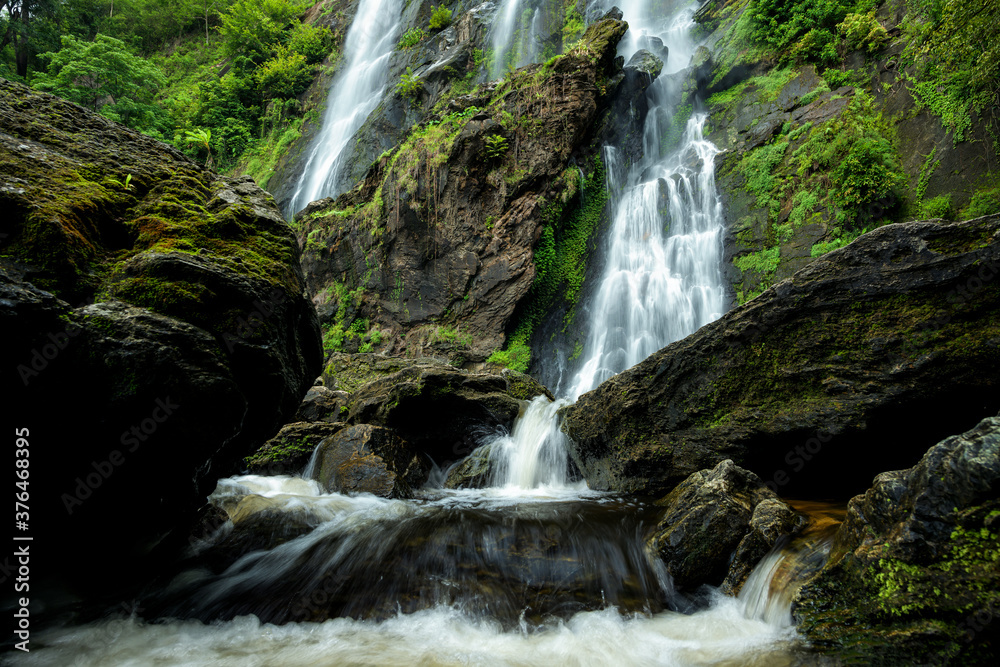 Beautiful deep forest waterfall at Thailand.