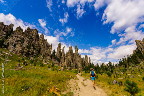 Man hiking the trails and enjoying the sights in the Black Hills of Keystone, South Dakota