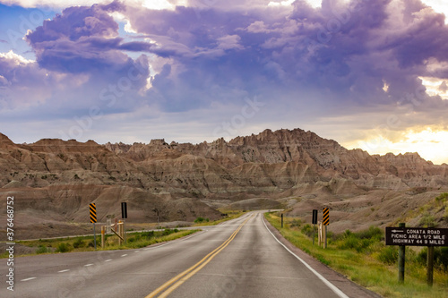 Driving and sightseeing in the Badlands National Park, South Dakota photo