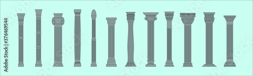 set of roman pillar cartoon icon design template with various models. vector illustration