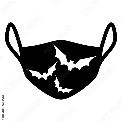 Protective face mask with bats silhouettes. Vector illustration isolated on white background.