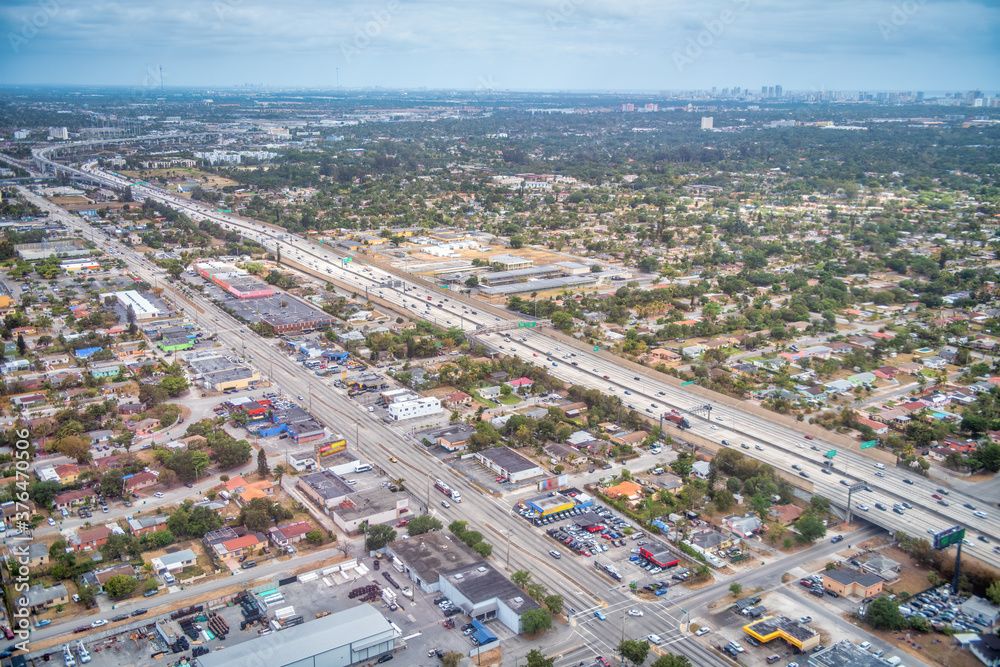 Aerial view of I-95 Express from helicopter, Miami, Florida