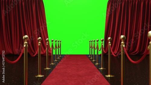 3D animation with alpha chanel, open and close luxure red silk, curtain decoration design. Red Stage Curtain for theater or opera scene backdrop. Mockup for your design project, Red velvet carpet