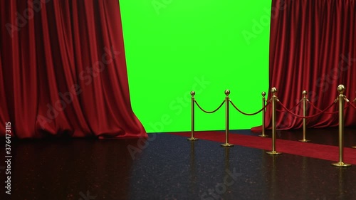 3D animation with alpha chanel, open and close luxure red silk, curtain decoration design. Red Stage Curtain for theater or opera scene backdrop. Mockup for your design project, Red velvet carpet