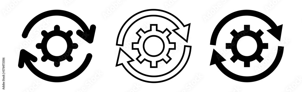 Set of update system icons with gears, loading or updating files, install new software, operating system, update support, setting options, maintenance, adjusting app process, service concept Set of update system icons with gears, loading or updating files, install new software, operating system, update support, setting options, maintenance, adjusting app process, service concept