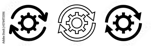 Set of update system icons with gears, loading or updating files, install new software, operating system, update support, setting options, maintenance, adjusting app process, service concept
