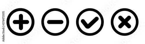 Set of plus, minus, check and cross line icons