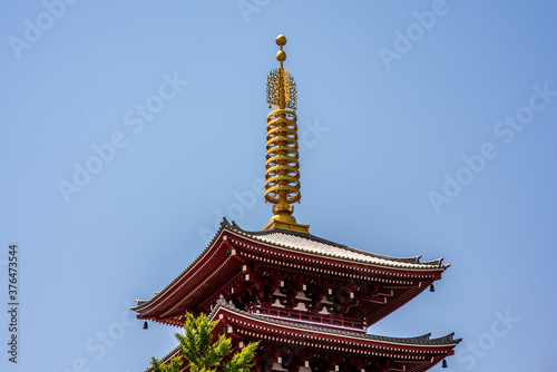 View of the five storied Pagoda of Senso Ji in Asakusa, in Tokyo, Japan.